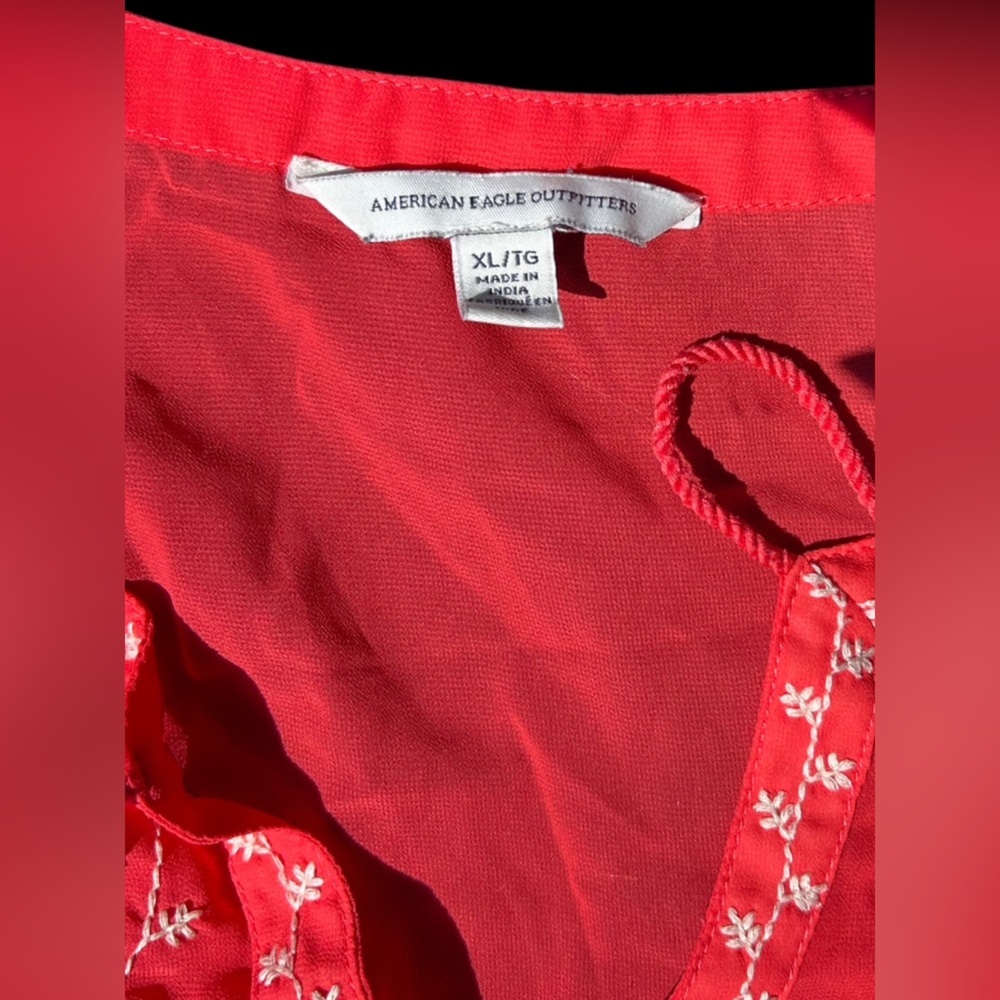 Women’s Embroidered Red Peasant Top - Picture 3 of 4